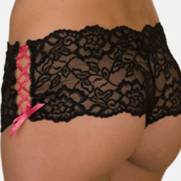 Rene Rofe Crotchless Lace Side Tie Boyleg Pantie - Picture 7 of 8